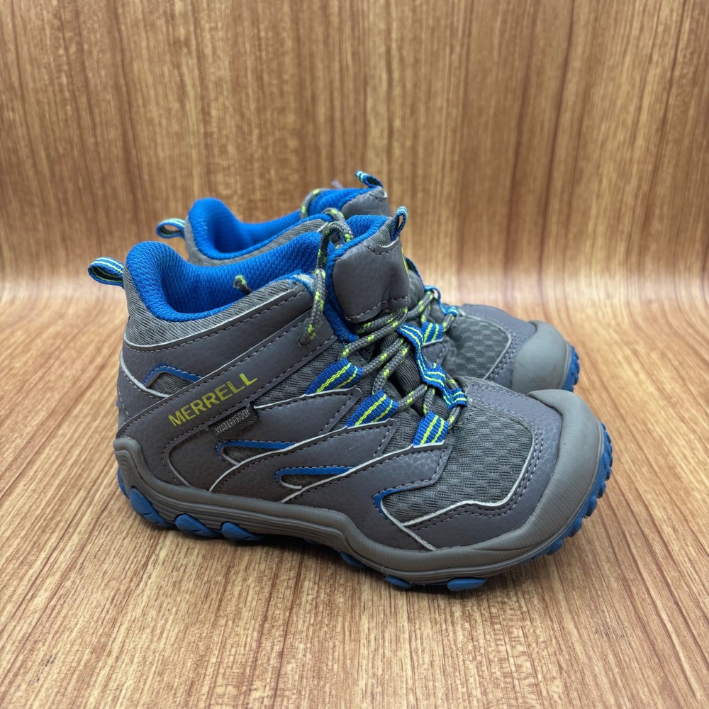 Merrell Chameleon 7 Hiking Boots Kids Size 10.5M Grey Blue Waterproof Mid Trail